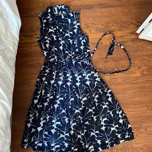 Midi length blue and white dress